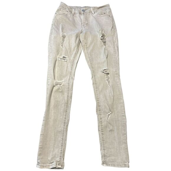 Refuge Distressed Gray Skinny Stretch 5 Pocket Button Zip Jeans Size 4 - Picture 1 of 9